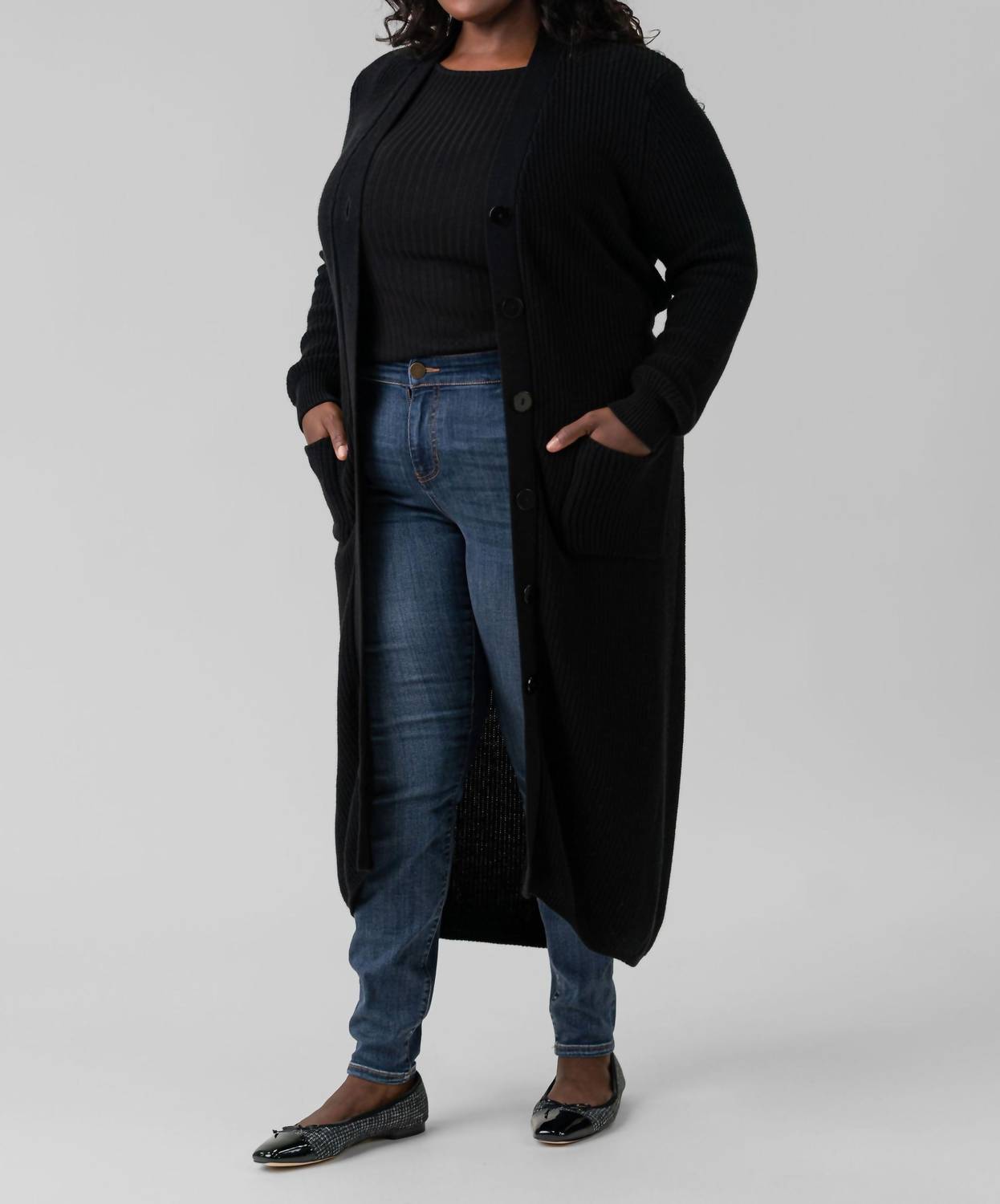 Minnie Rose - Belted Ribbed Long Cardigan - Plus