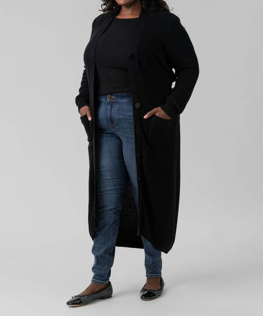 Minnie Rose - Belted Ribbed Long Cardigan - Plus