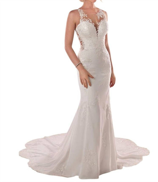 Stella York - Modern Crepe Wedding Dress with Scalloped Train