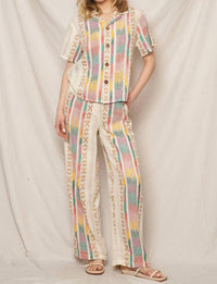 En Creme - Embroidered Pants With Back Elastic