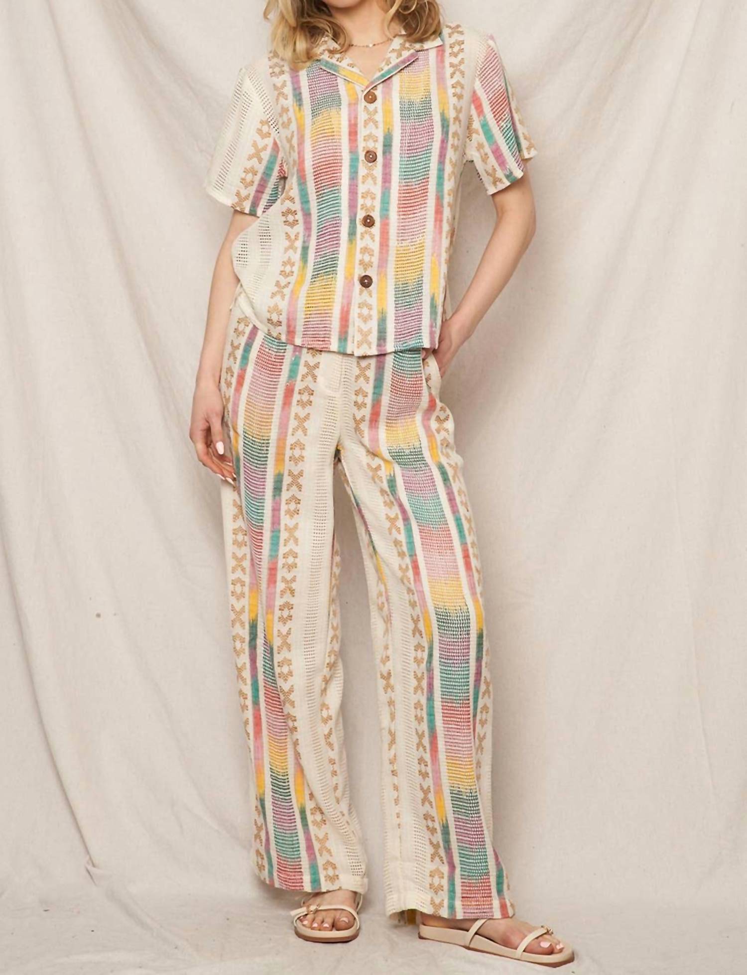En Creme - Embroidered Pants With Back Elastic