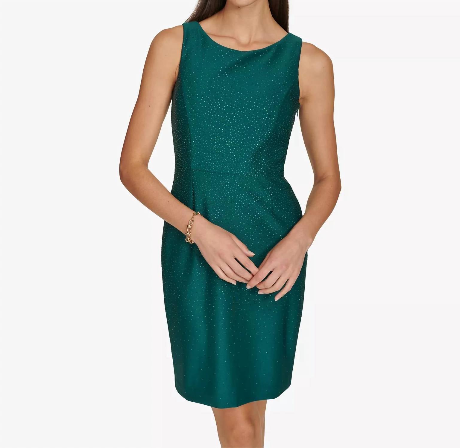 CALVIN KLEIN Boat-neck Embellished Sheath Dress in forest green - women's dress - view 4