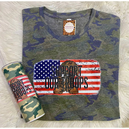 She Shed - Unisex Support Our Troops Camo Flag Tee