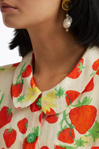 STRAWBERRY-PRINT LINEN-BLEND SHIRT
