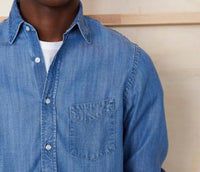 Officine Générale Bd Lyocell Shirt in mid indigo - men's shirt - view 4