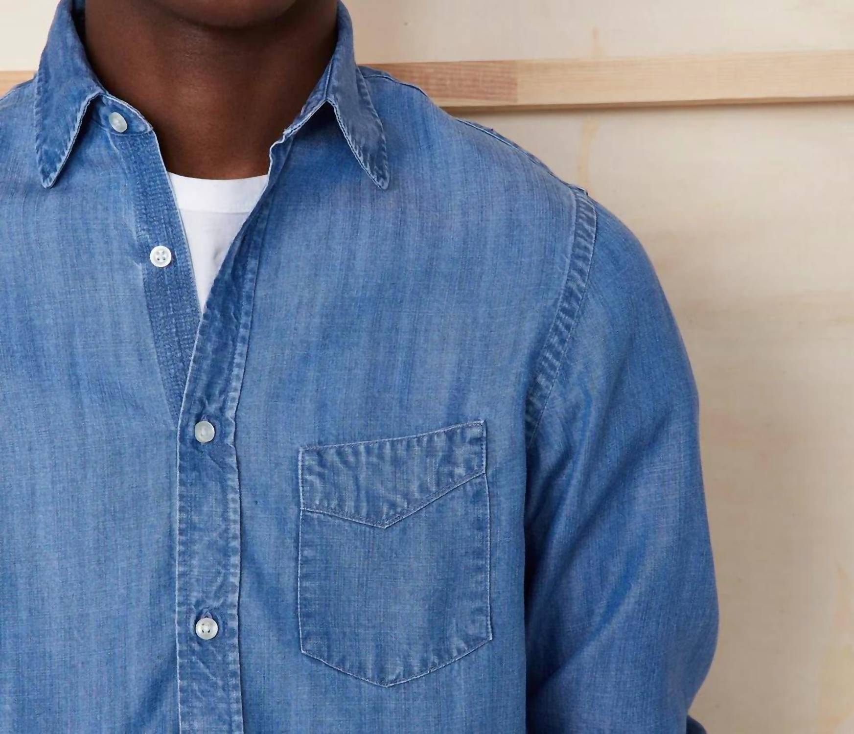 Officine Générale Bd Lyocell Shirt in mid indigo - men's shirt - view 4
