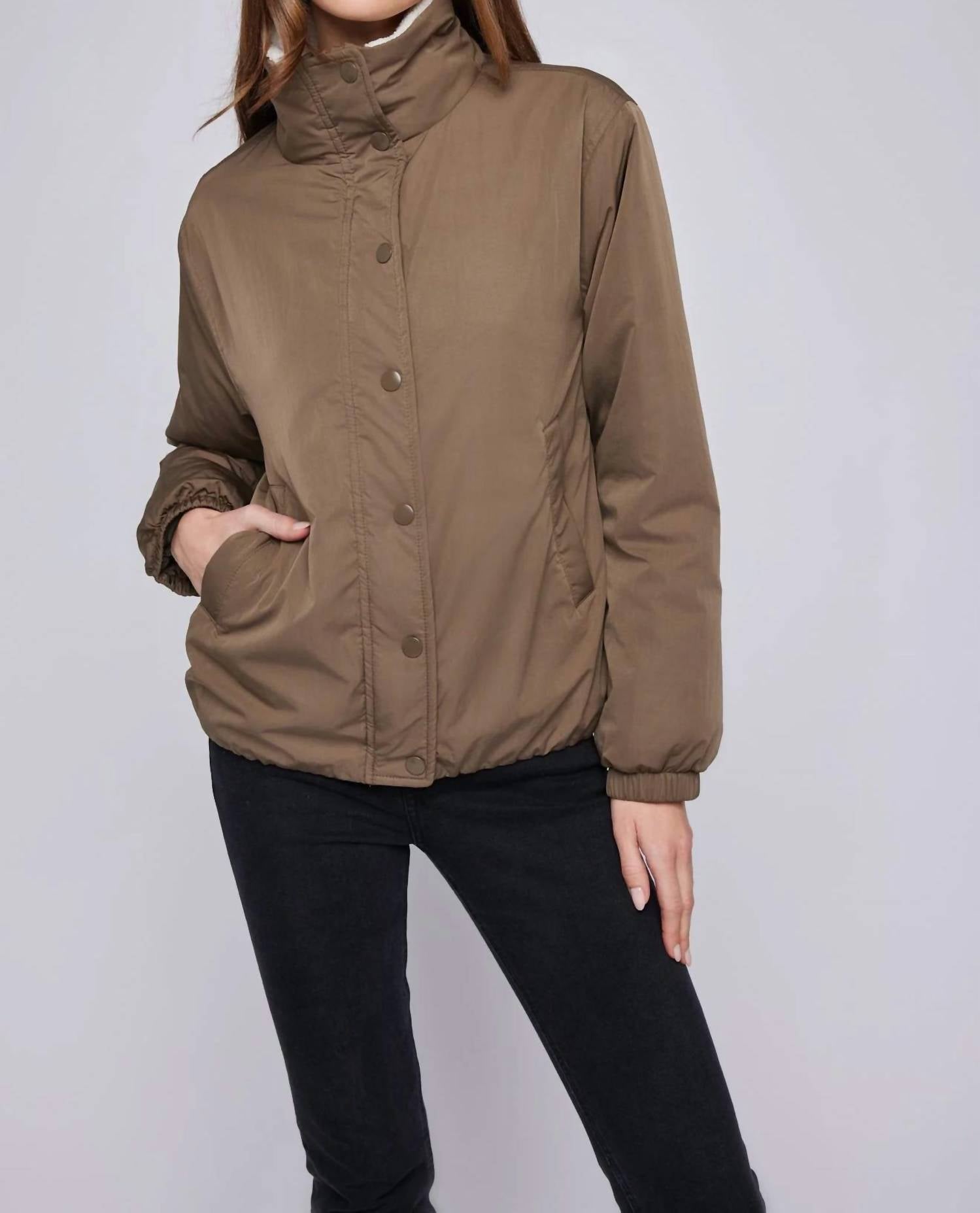 Gentle Fawn Tory Faux Sherpa Jacket in beige - women's jacket - detail view
