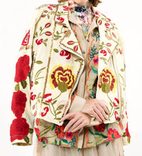Aratta - Carmen Embroidered Denim Motorcycle Jacket