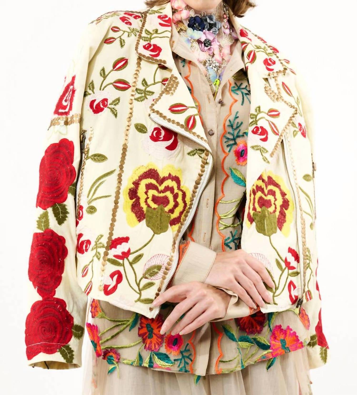 Aratta - Carmen Embroidered Denim Motorcycle Jacket