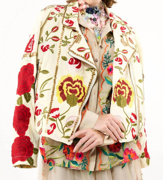 Aratta - Carmen Embroidered Denim Motorcycle Jacket