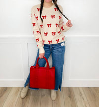 Ampersand Ave - Standing Out Bow Knit Long Sleeve Sweater Top