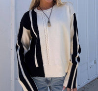 One & Only Talia Color Block Sweater in white black - women's sweater