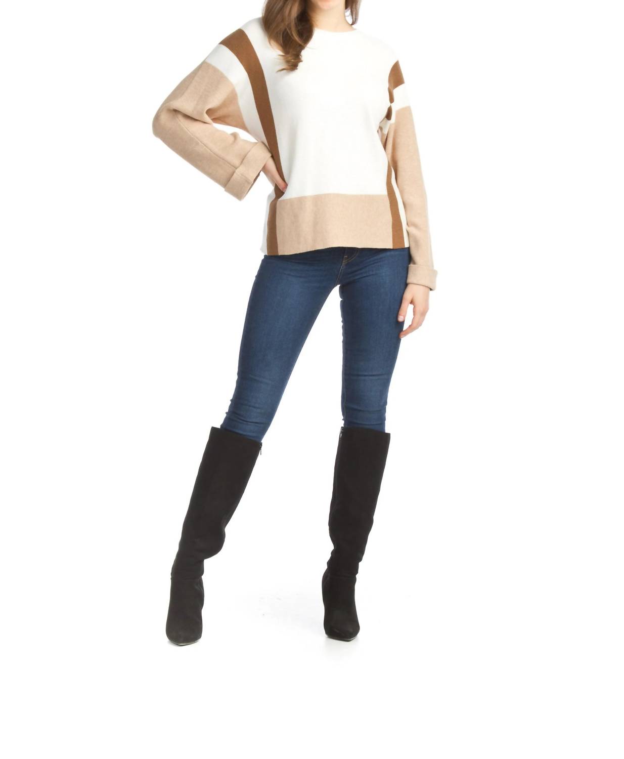 Papillon - Color Blocked Sweater With Wide Sleeves