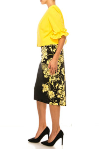 Maya Brooke - Floral Print Ruffled Jacket Dress 2-Piece Set