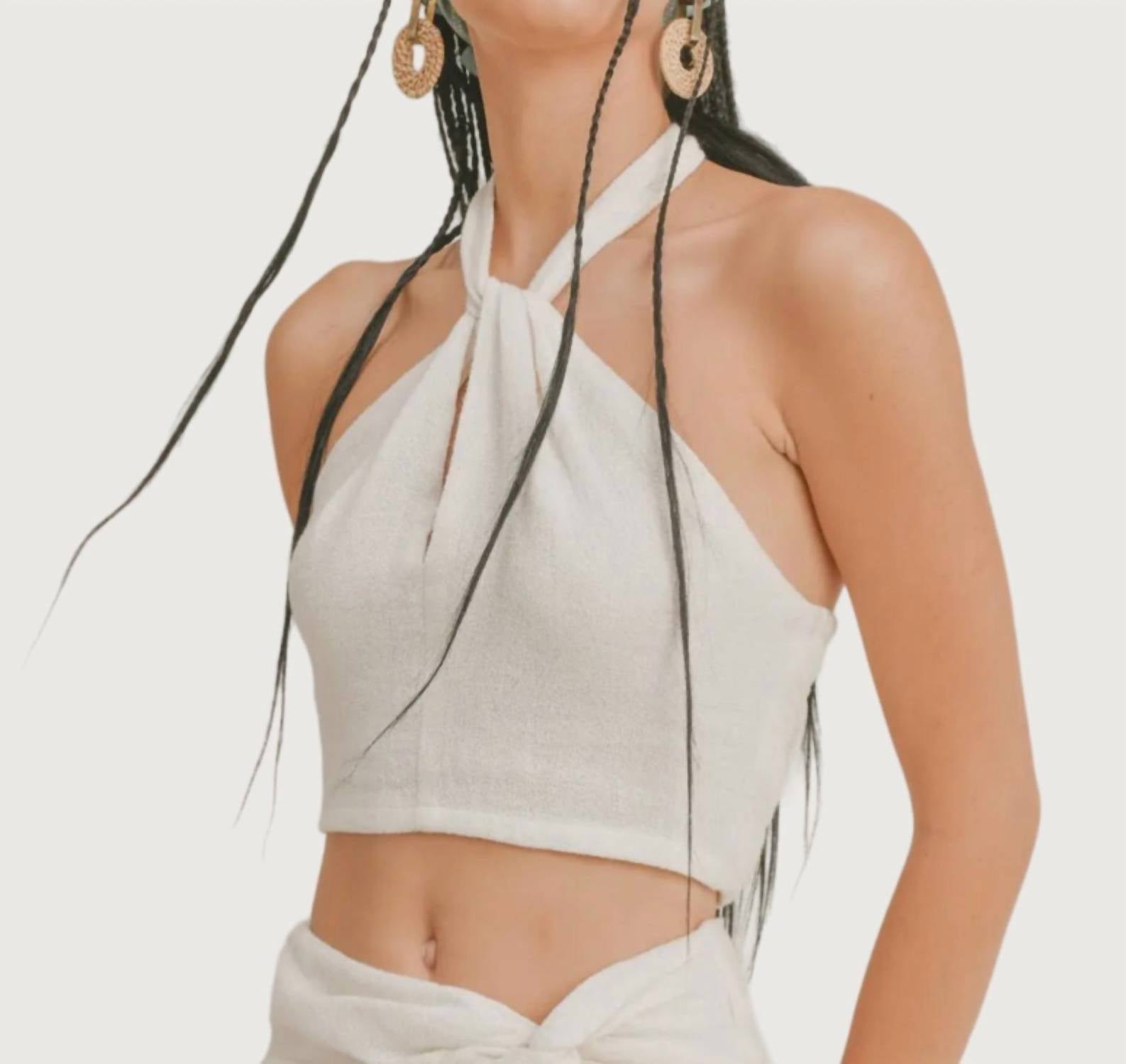 SAGE THE LABEL Polly Halter Top in off white - women's shirt