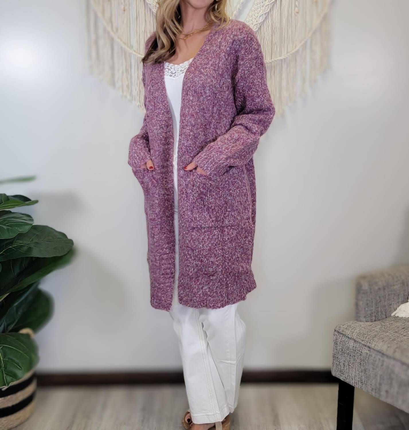 GILLI Allison Cardigan in purple - women's cardigan - detail view