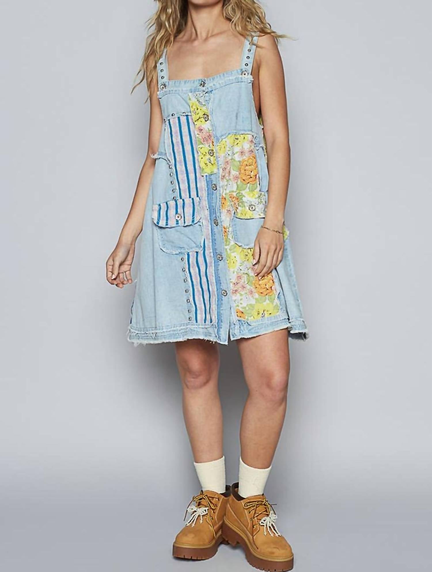 POL Floral Print Contrast Twill Mini Dress in denim - women's dress - view 5