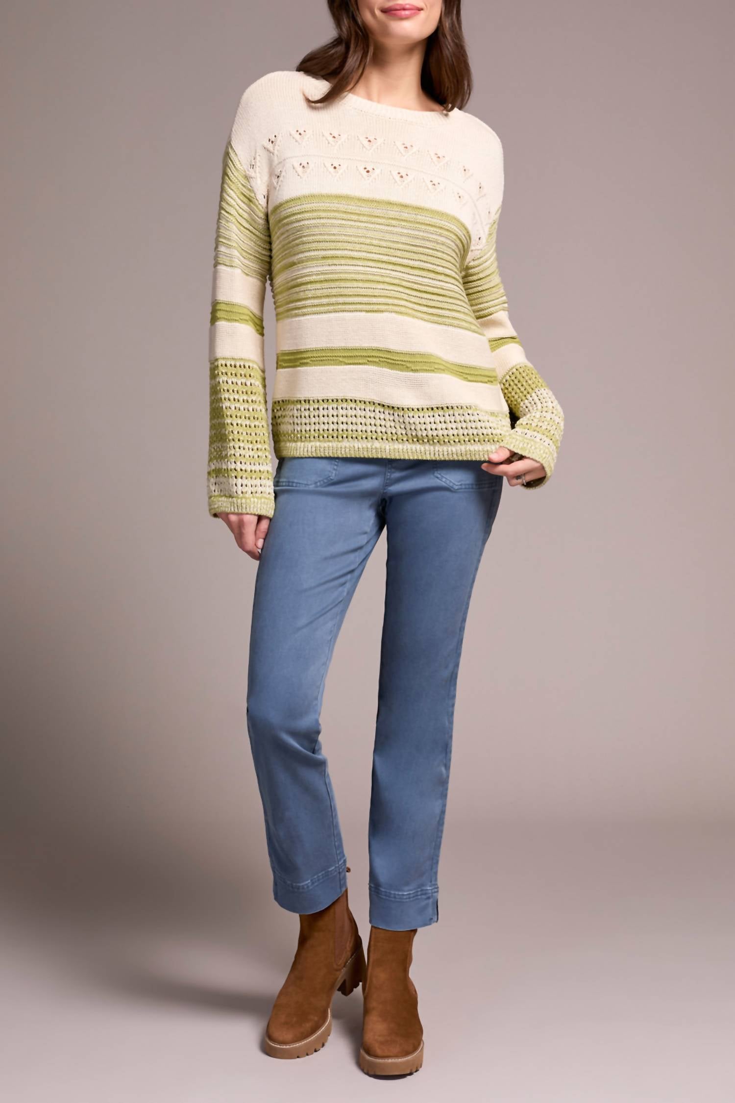 Tribal - Color Block Bell Sleeve Boat Neck Sweater