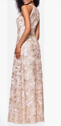 Betsy & Adam - Sequin Floral Sleeveless Gown