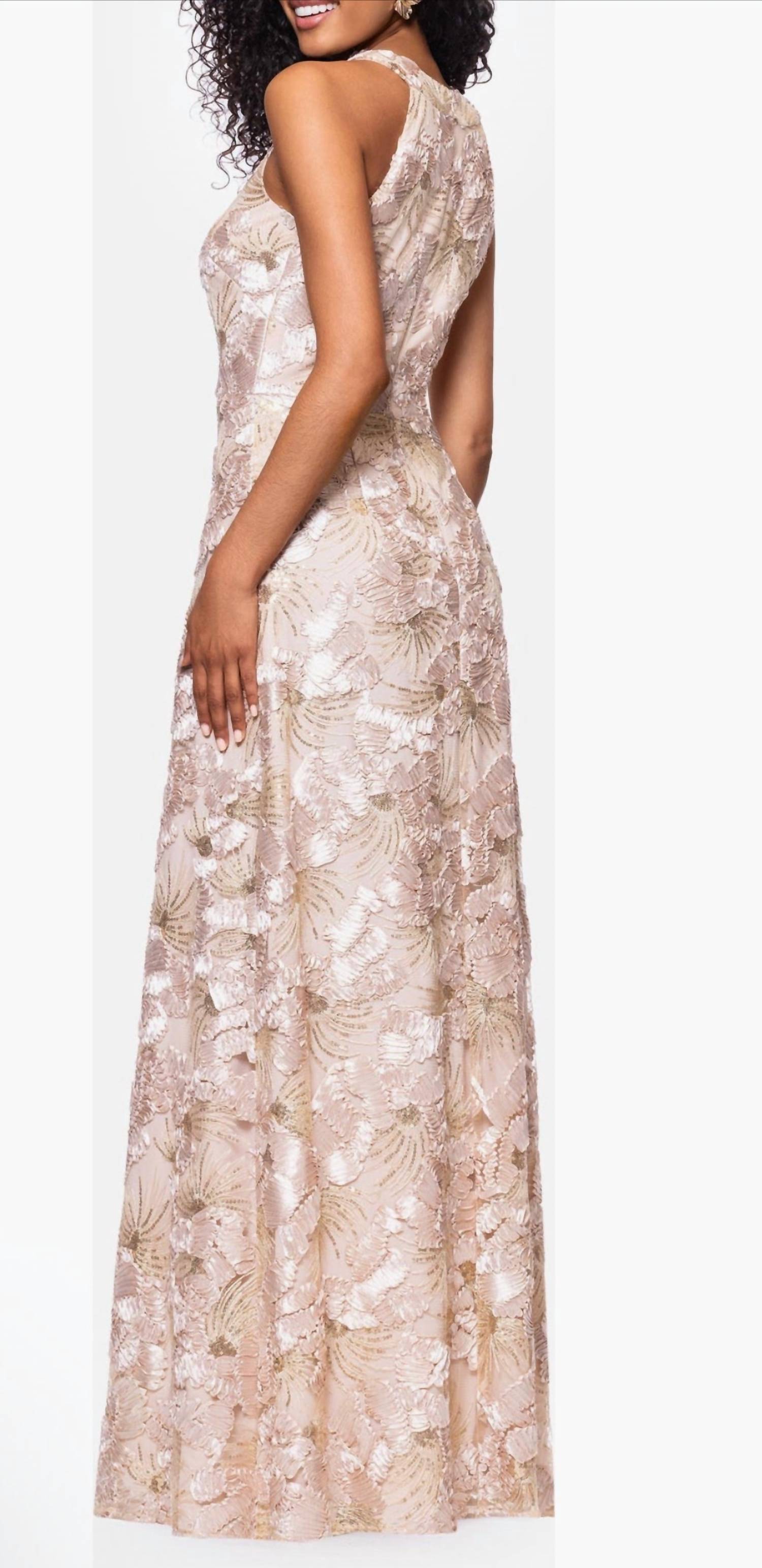 Betsy & Adam - Sequin Floral Sleeveless Gown