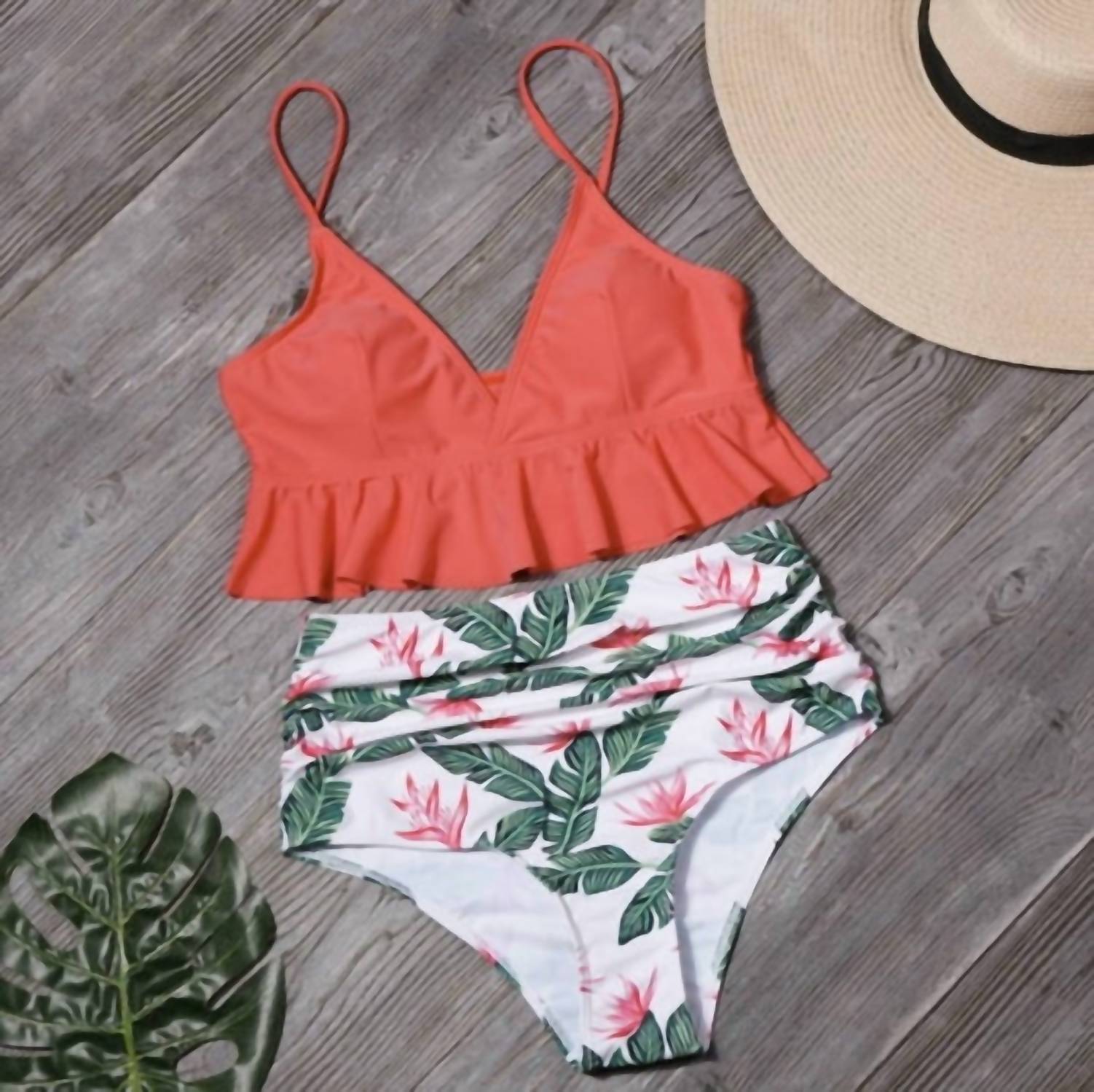 Hipster Row Women's Kirra High-waisted Bikini Set in mixed floral - women's swimwear