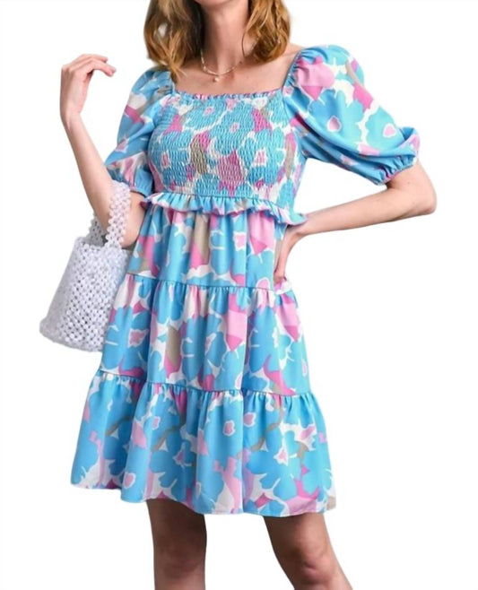 Floral Print Smocked Tiered Dress