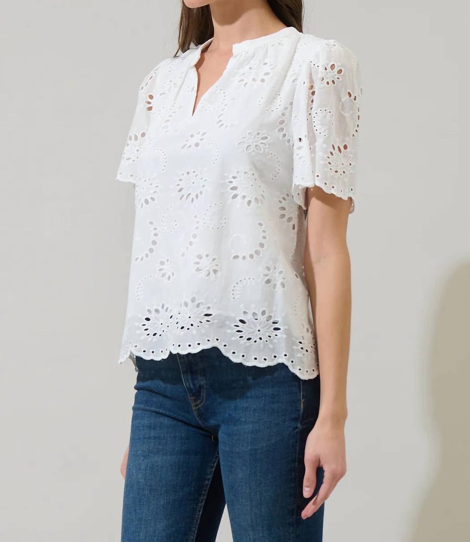 Sugarlips - Shirin Eyelet Split Neck Top