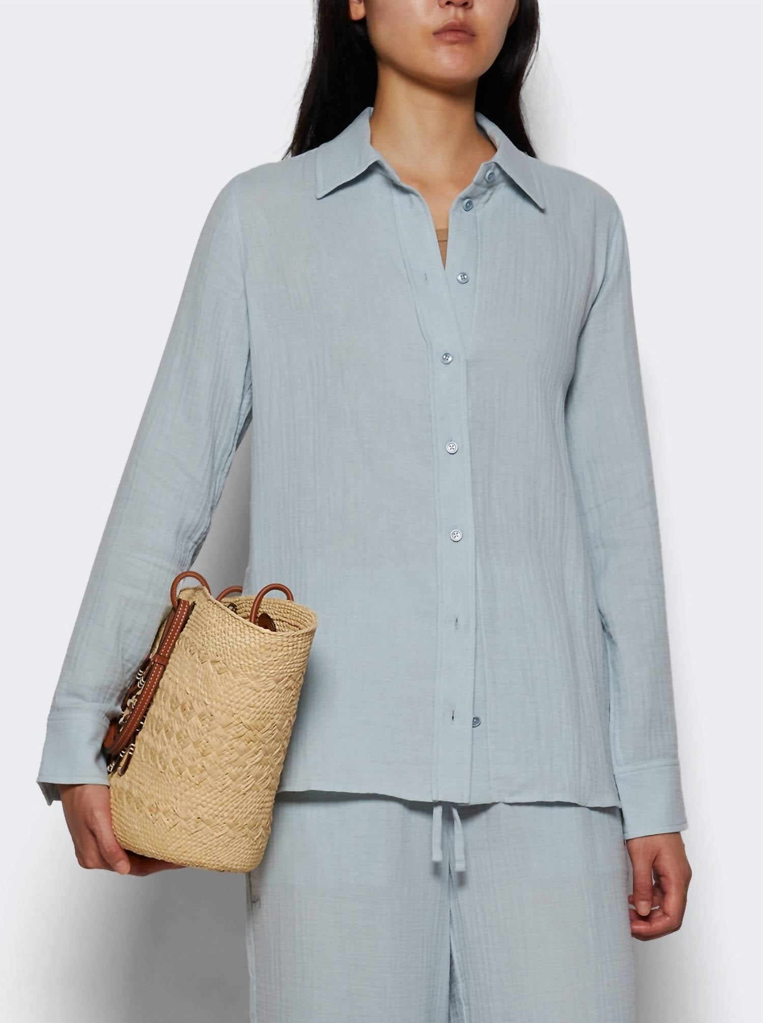 Eterne Constance Long Sleeve Button Down Shirt in dusty blue - women's long sleeve top - alternate view