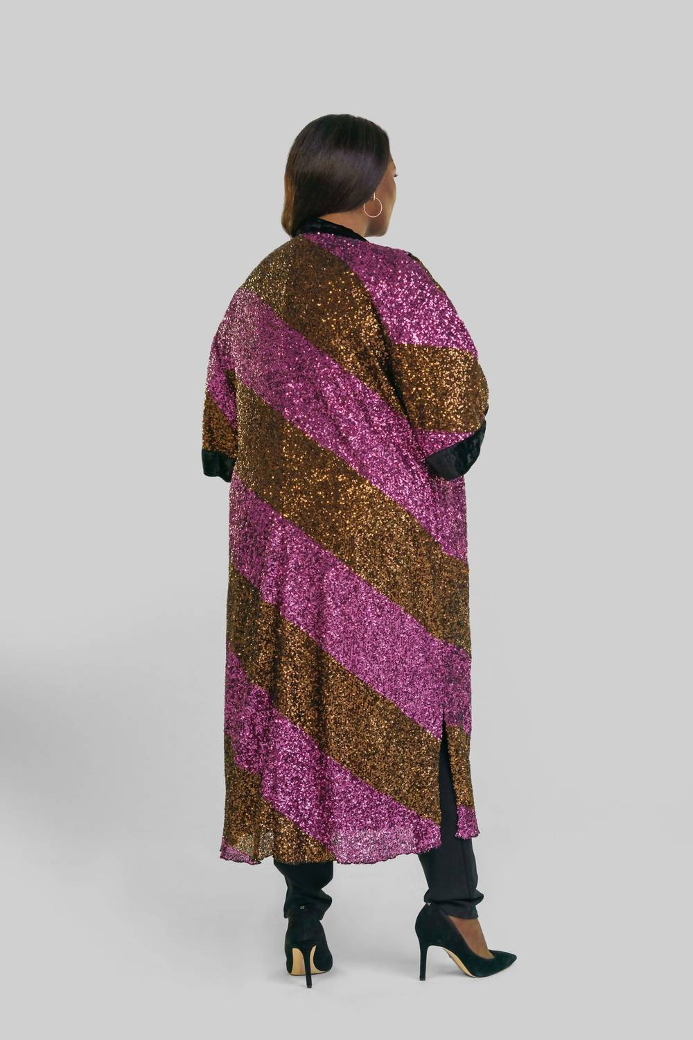 -Bl^Nk- - Sequin 3/34 Sleeve Duster - Plus