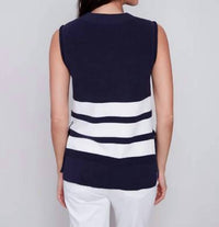 CHARLIE B Stripe Sweater Vest in navy white - women's sweater - alternate view