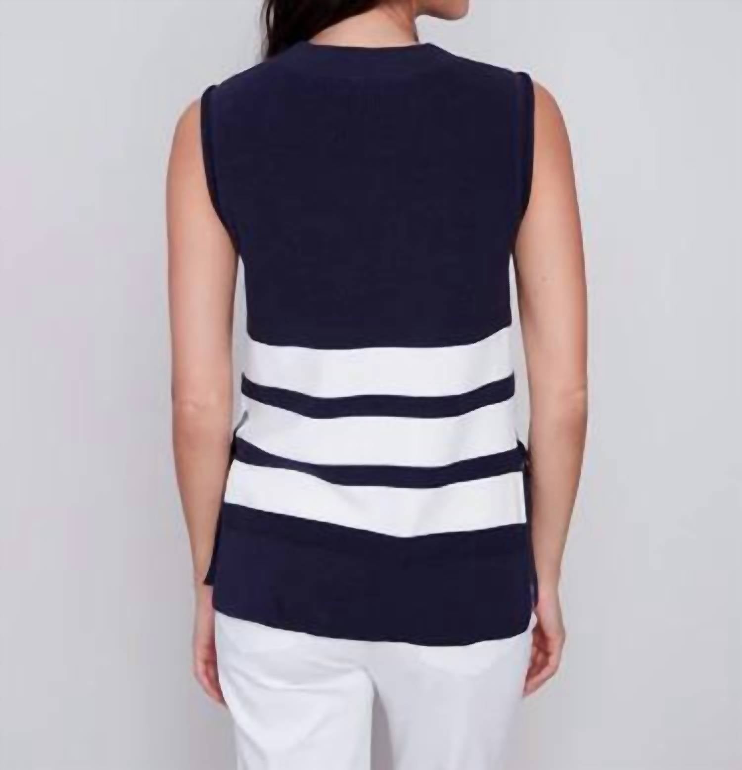 CHARLIE B Stripe Sweater Vest in navy white - women's sweater - alternate view