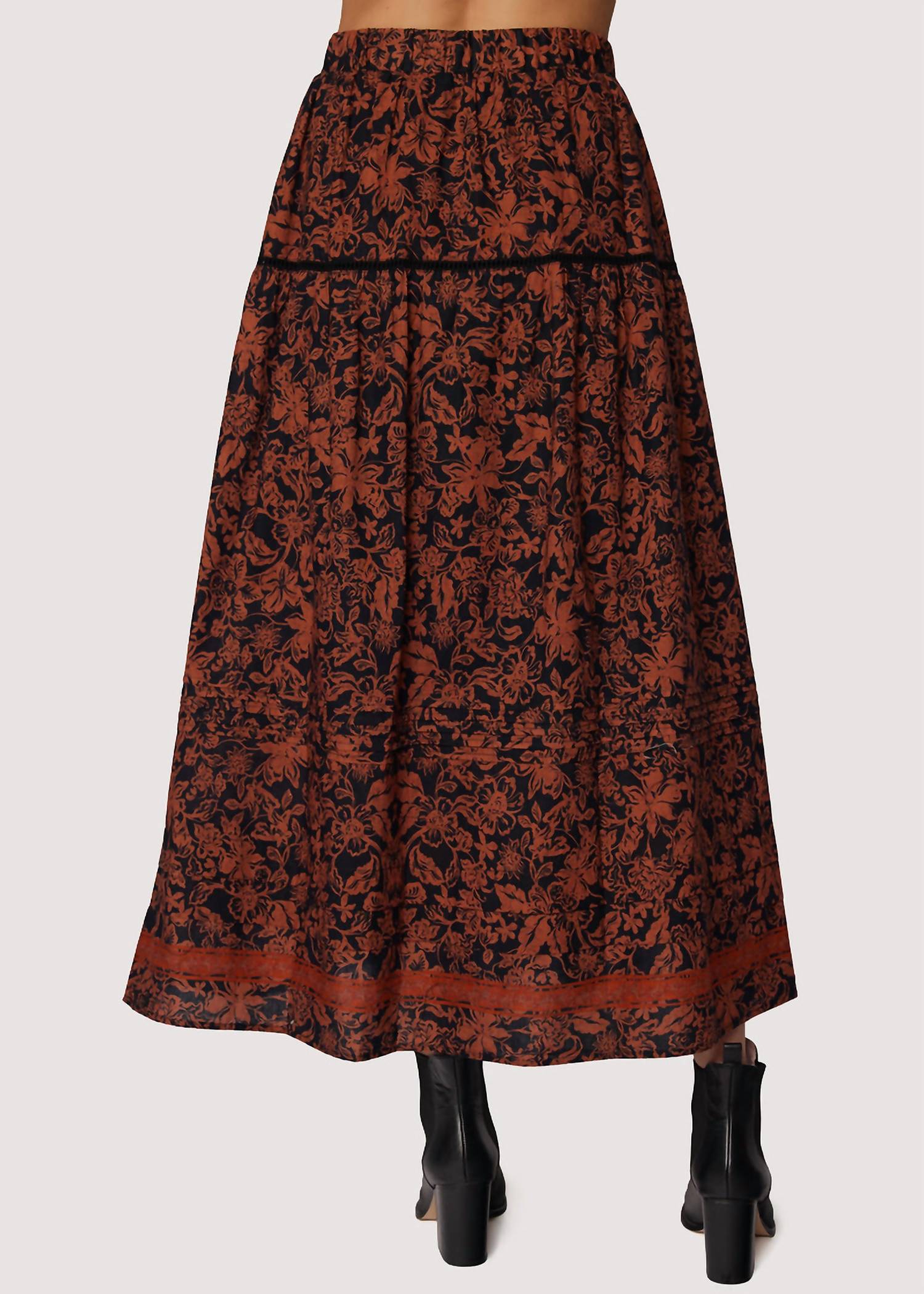LOST + WANDER Lady Siena Maxi Skirt in brown floral - women's skirt - alternate view