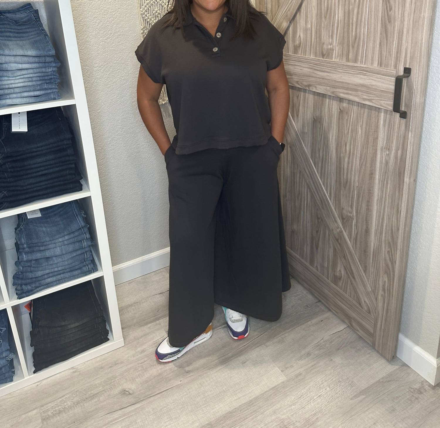 Ces Femme - Distressed Top And Wide Leg Pants Matching Set