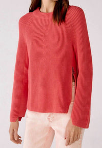 Oui Crew Neck Open-back Ribbon Tie Knit Pullover Jumper in pink orange - women's long sleeve top
