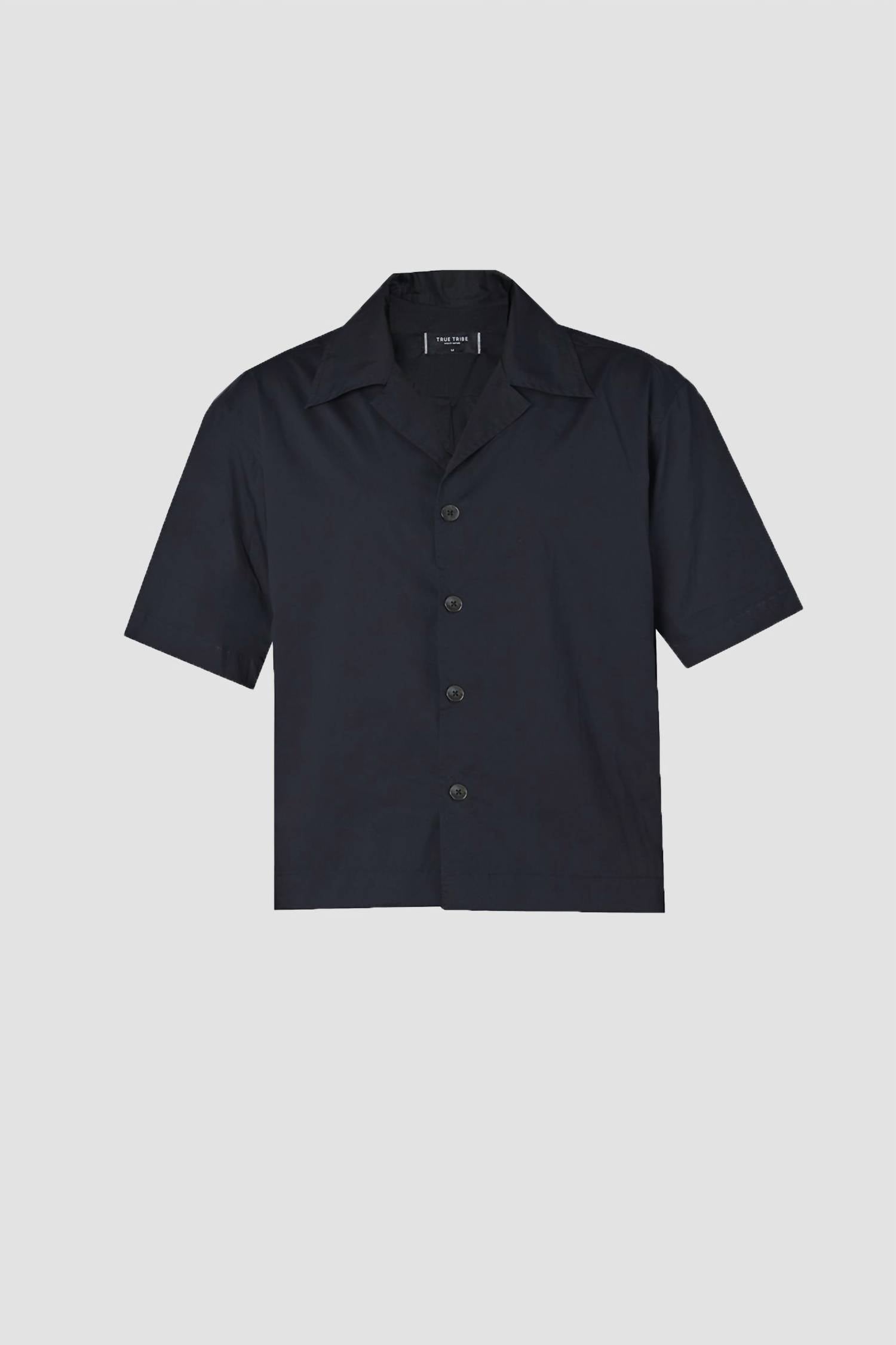 True Tribe Men's Saulo Cuban Shirt in smooth weave black - men's shirt - view 4