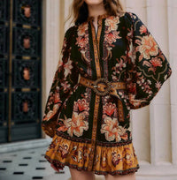 Farm Rio - Beaded Buckle Long Sleeve Mini Dress