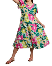 Umgee - Floral Balloon Sleeve Midi Dress