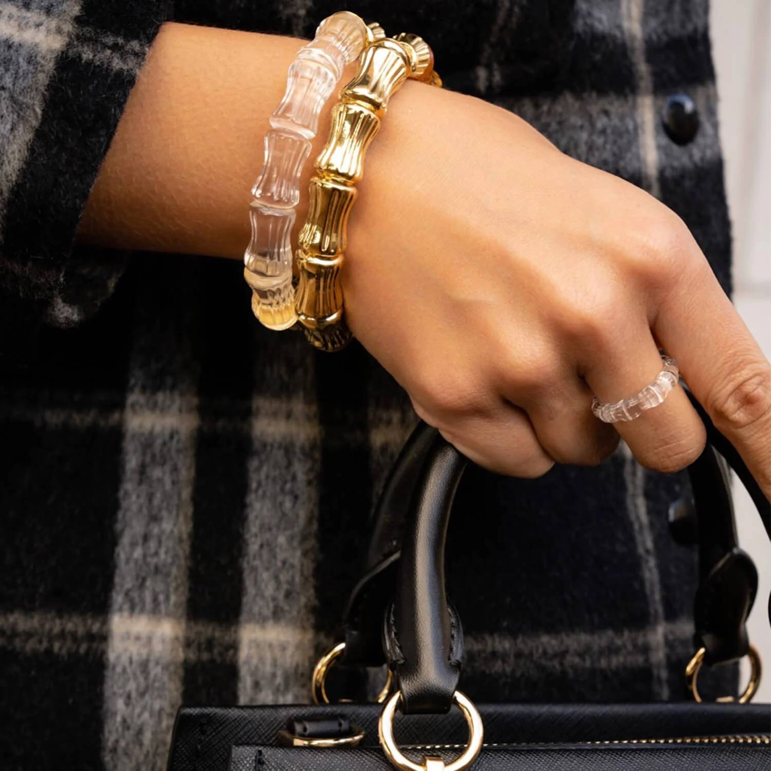 Gold & Honey - Women's Bamboo Lucite Hinge Bangle