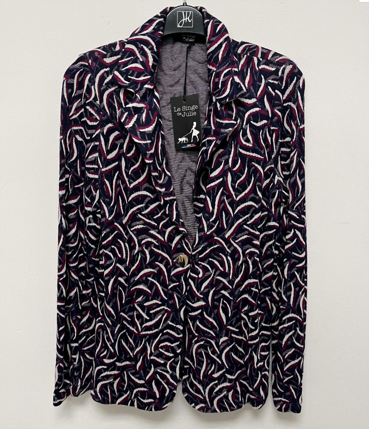 Le Singe de Julie Women's Printed Single Button Blazer in purple burgundy - women's jacket