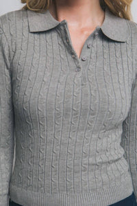 Love Tree - Cable Knit Polo Sweater Top
