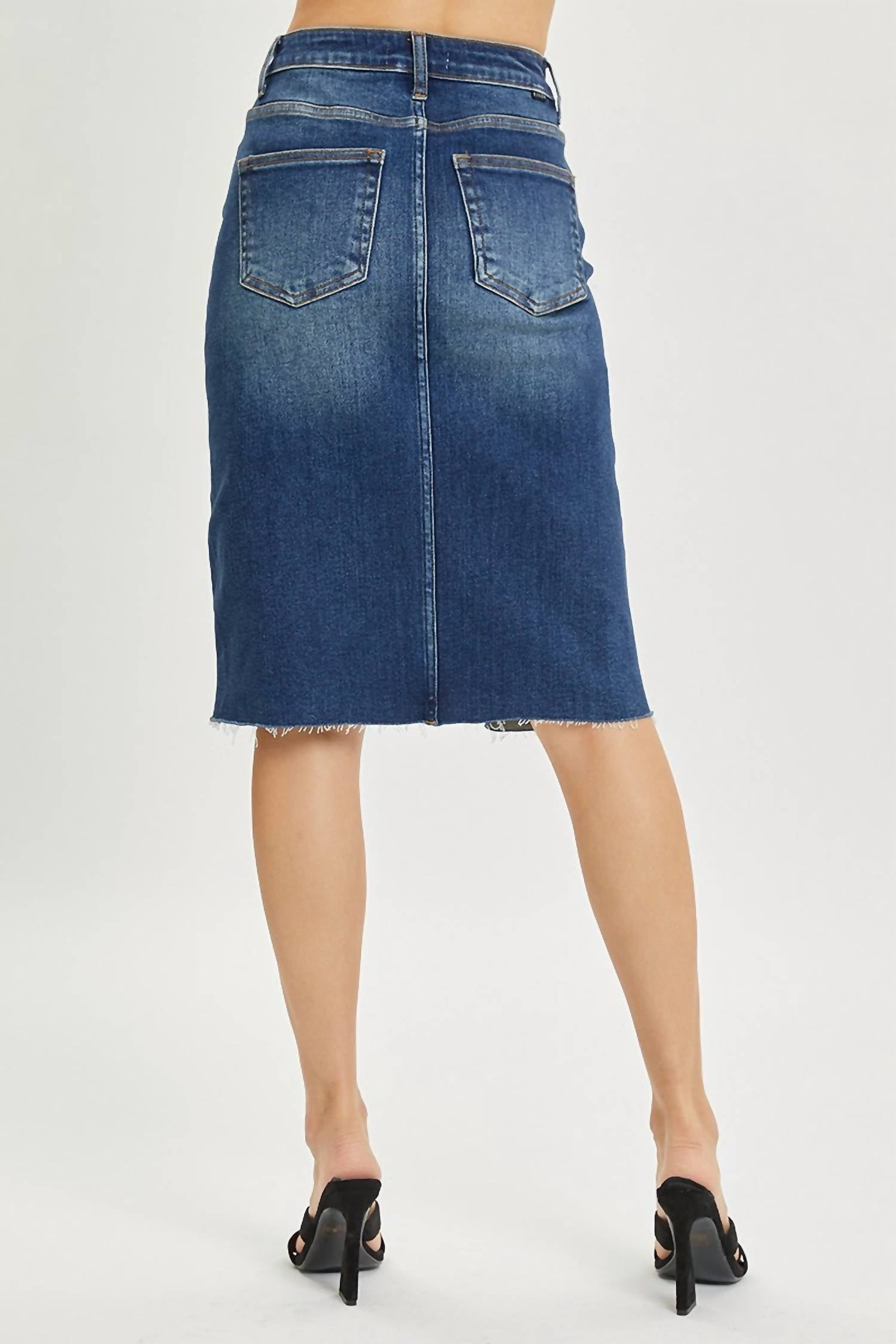 Risen - High Rise Front Slit Midi Skirt - Plus
