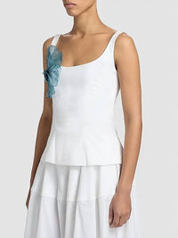 Lela Rose - Peony Embroidered Cotton Poplin Scoop Neck Top
