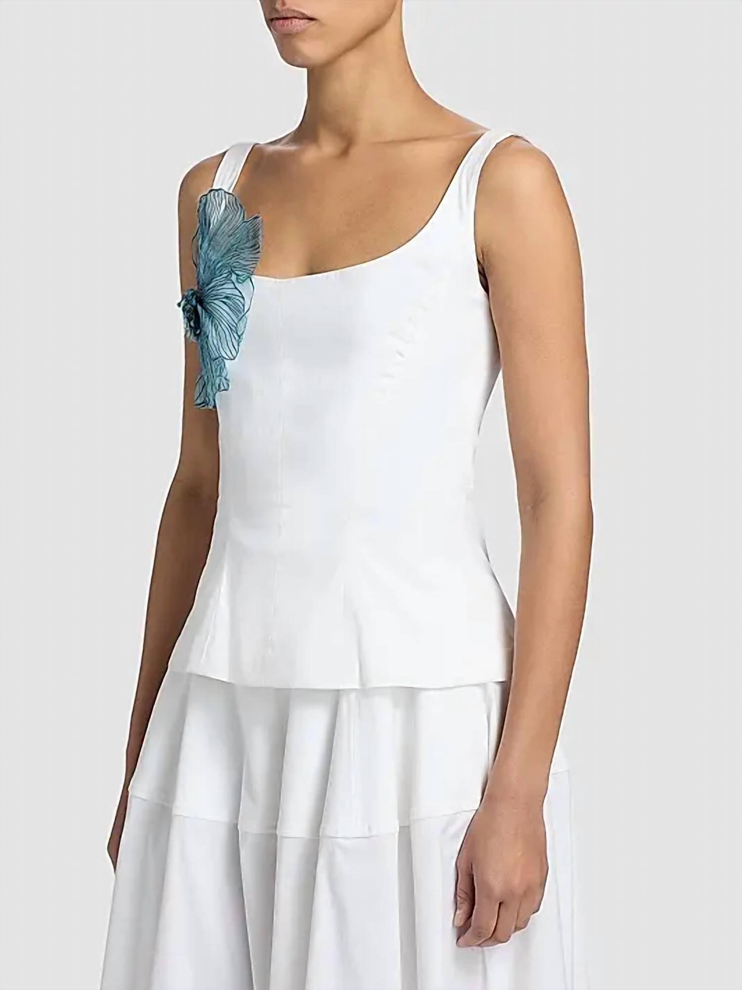 Lela Rose - Peony Embroidered Cotton Poplin Scoop Neck Top