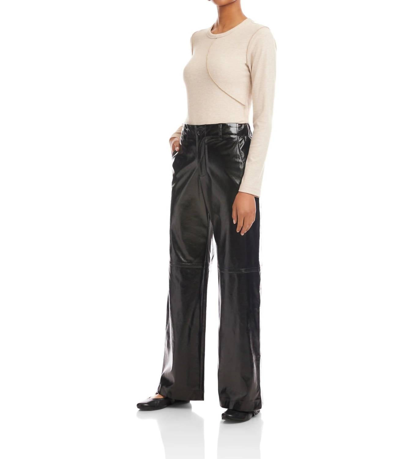Fifteen Twenty - Lara Faux Patent Leather Wide Leg Pants