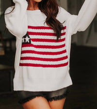 Eg Fashion - Twist American Flag Knit Sweater