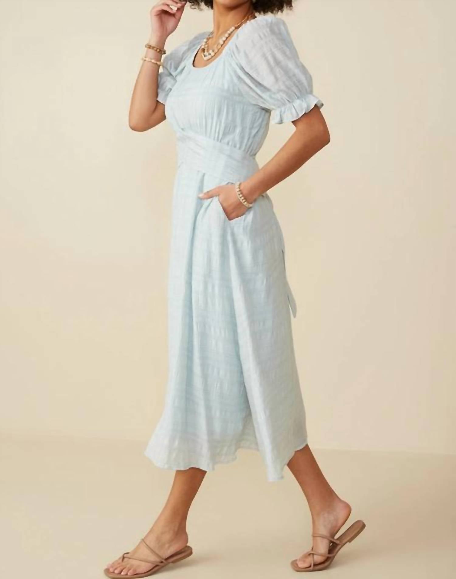 Hayden La - Textured Tie Waist Square Neck Dress