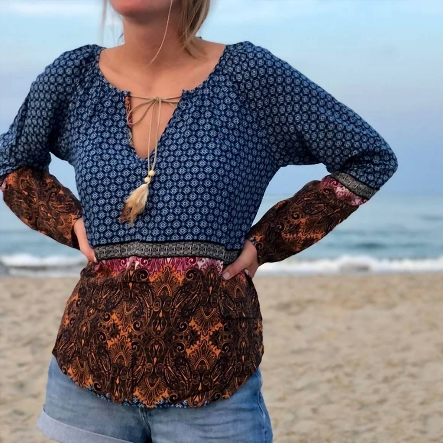 Lovestitch - Paisley Border Feather Tassel Top