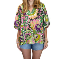 Joy Joy Puff Sleeve Peasant Top in jungle paisley - women's blouse - detail view