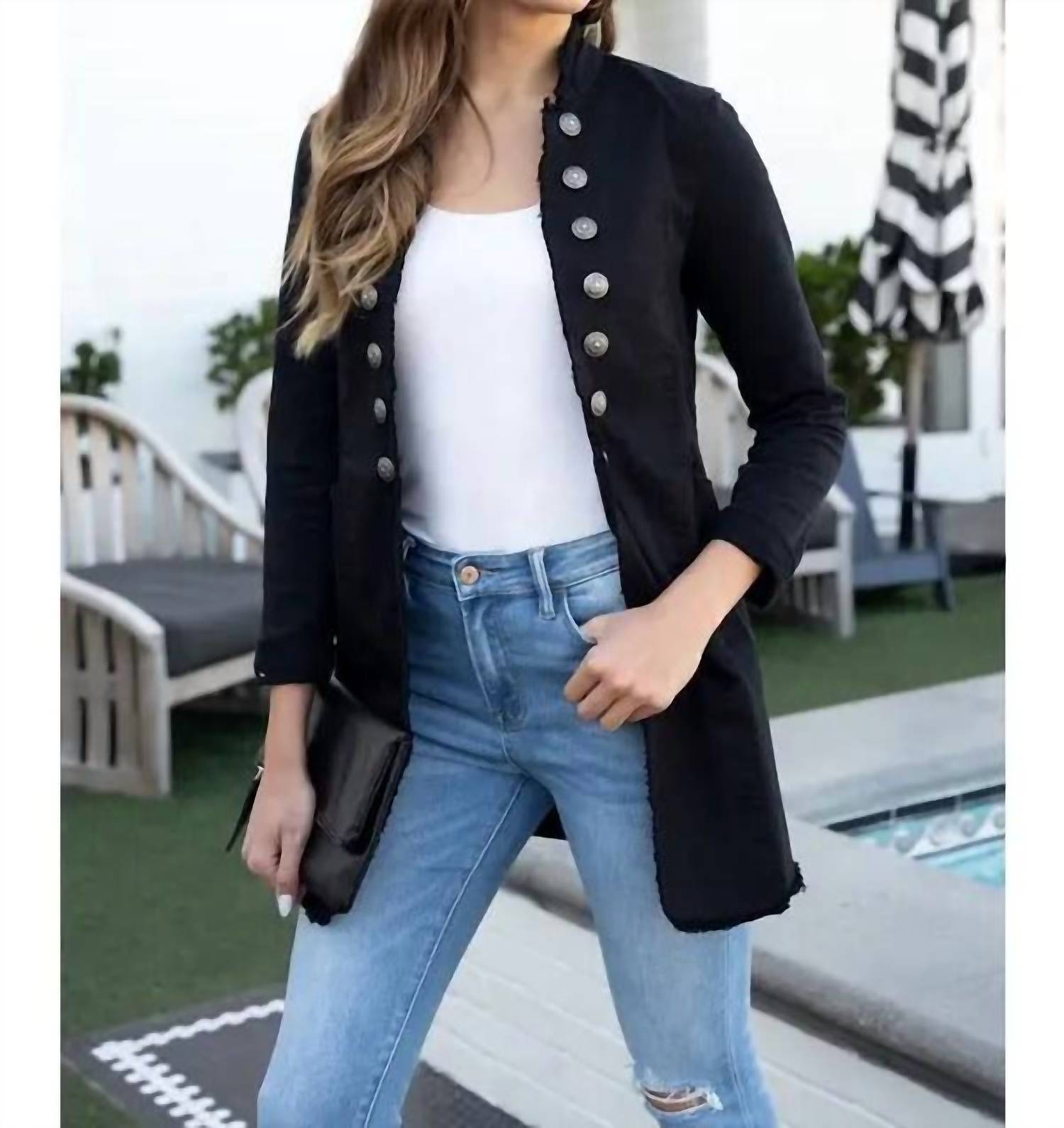 Venti6 Long Sergeant Pepper Jacket in black - women's jacket - detail view