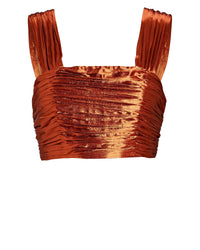 Aiifos Nicole Metallic Satin Crop Top in copper - women's shirt - detail view